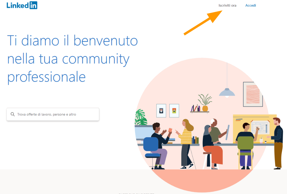 pagina iniziale iscrizione linkedin
